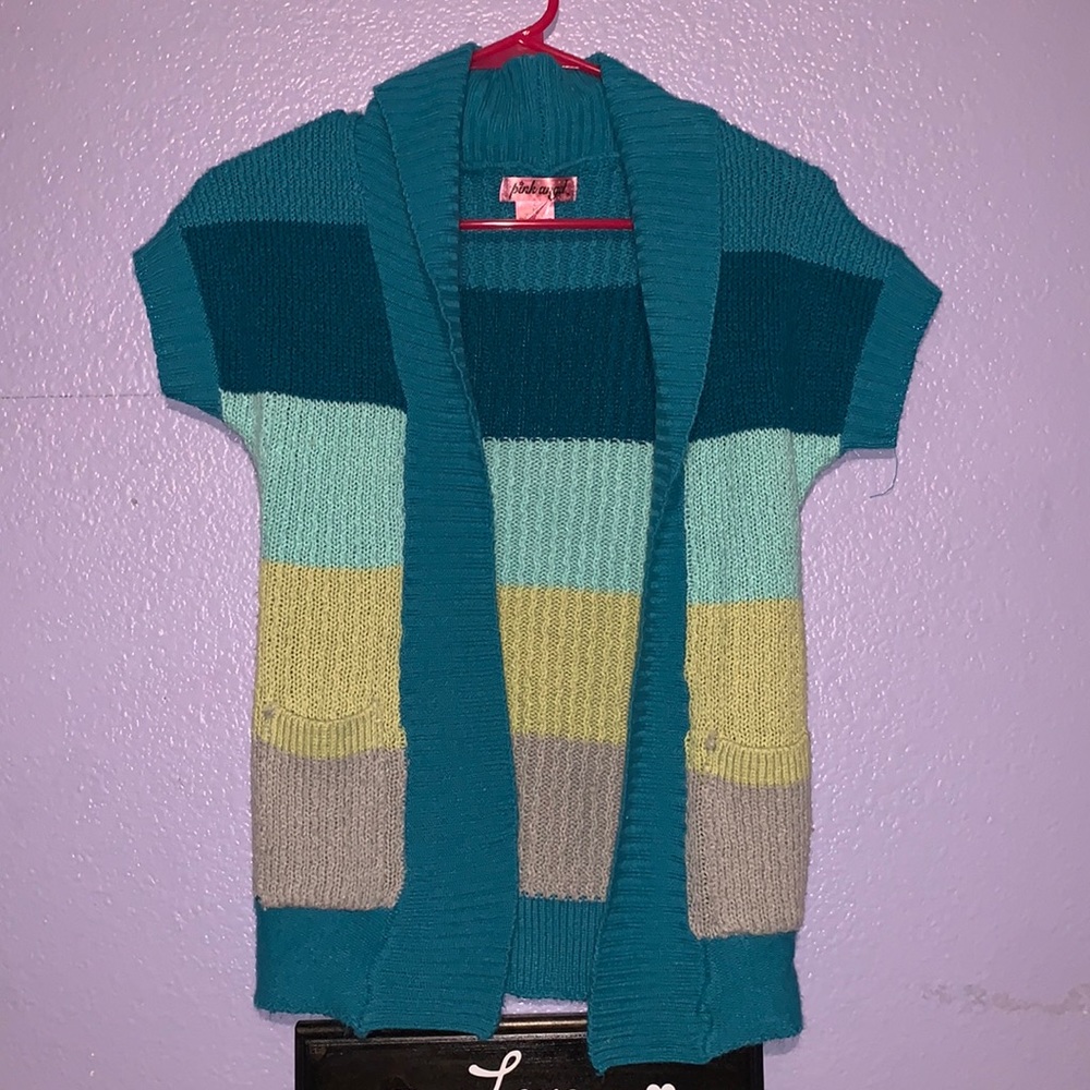 Pink Angel colorblock short sleeve open cardigan sweater
